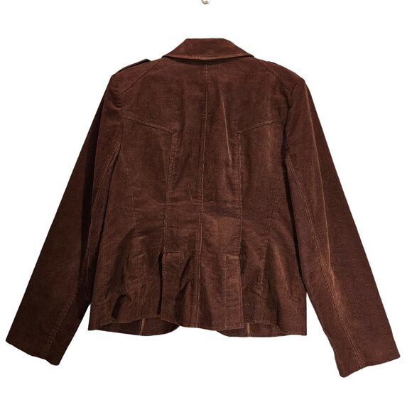 Halgen Corduroy Jacket Womens L Brown Blazer lined pockets notched shoulder tabs - Picture 2 of 16
